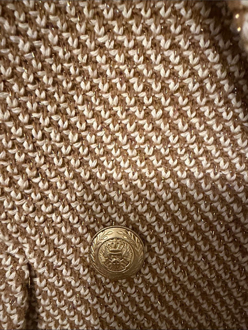 L'AGENCE Double-Breasted Tan Tweed Blazer with Gold Buttons - Picture 4 of 9